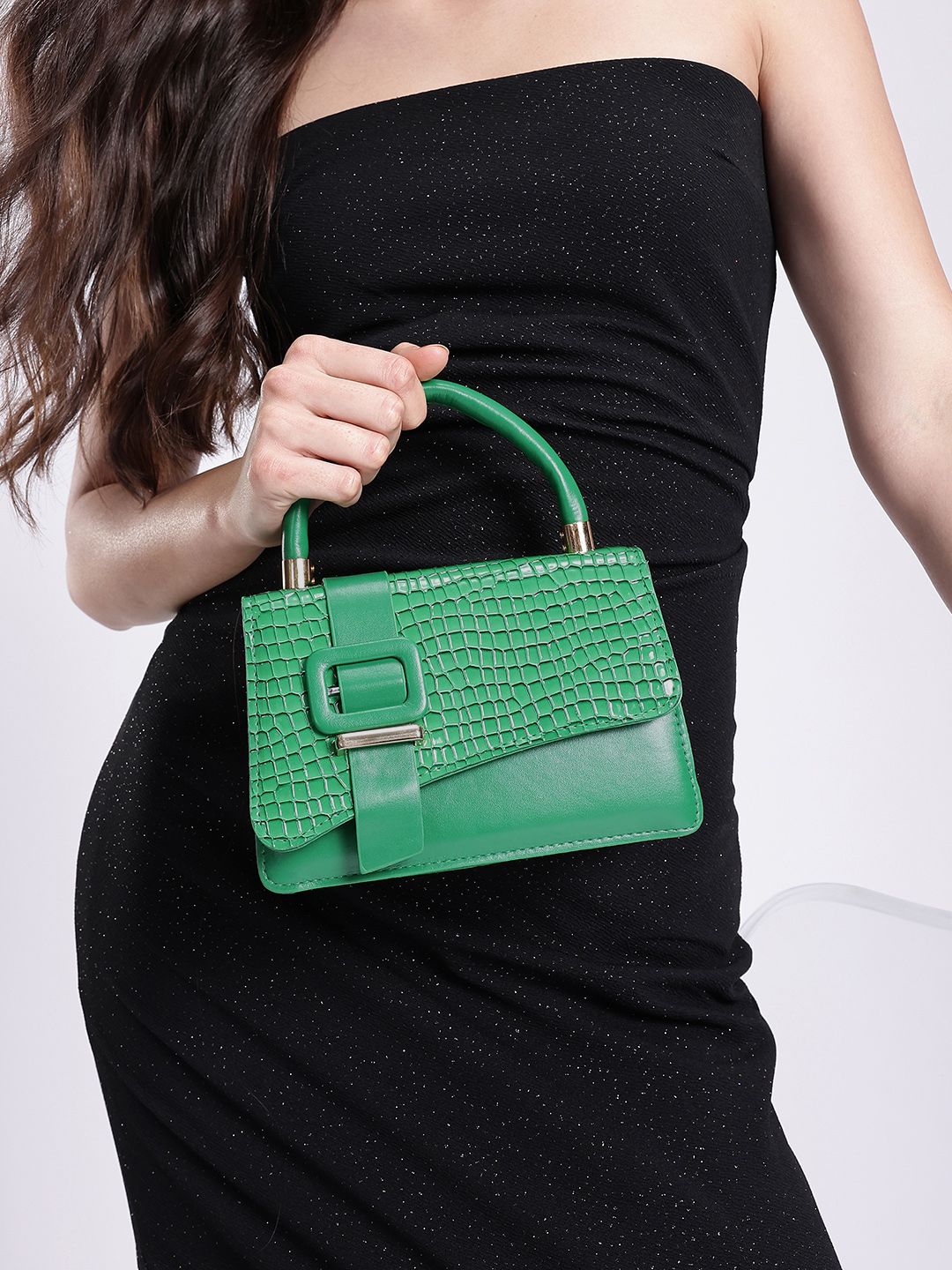 DressBerry Croc Textured Structured Satchel Bag