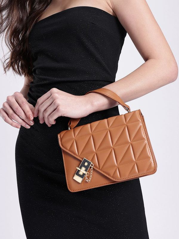 DressBerry Quilted Structured Satchel Bag