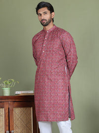 Jompers Ethnic Printed Sequinned Mandarin Collar Kurta