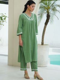 House of Chikankari Wanita 2 Keping Kurta Kapas Tulen Biasa dengan Set Seluar