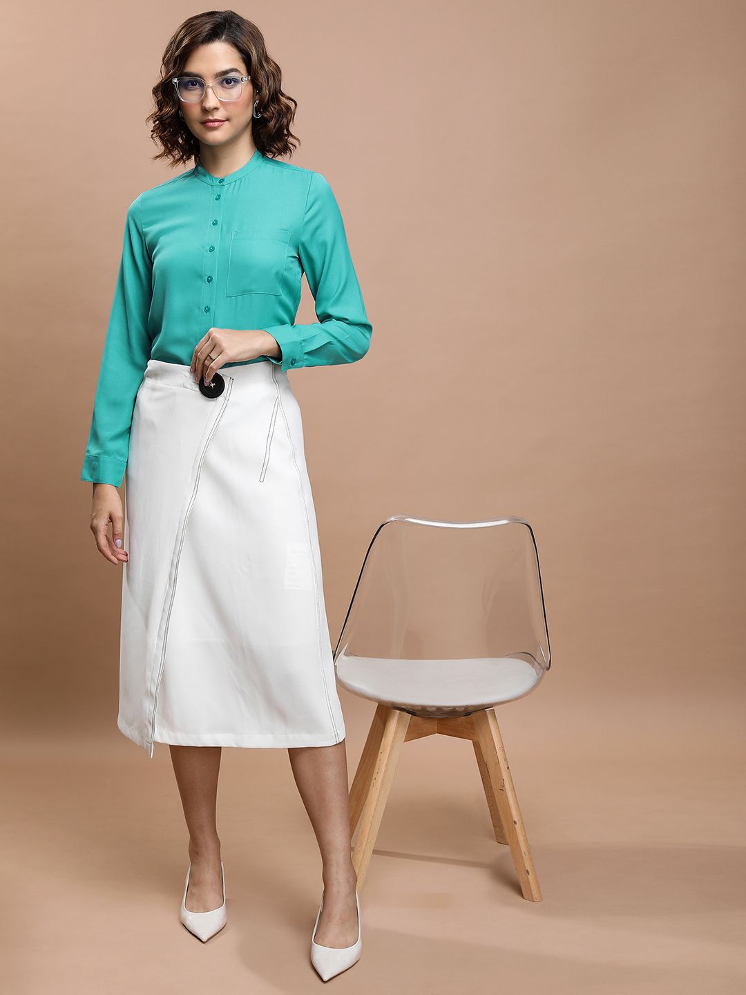 Tokyo Talkies Women Sea Solid Regular Fit Shirt