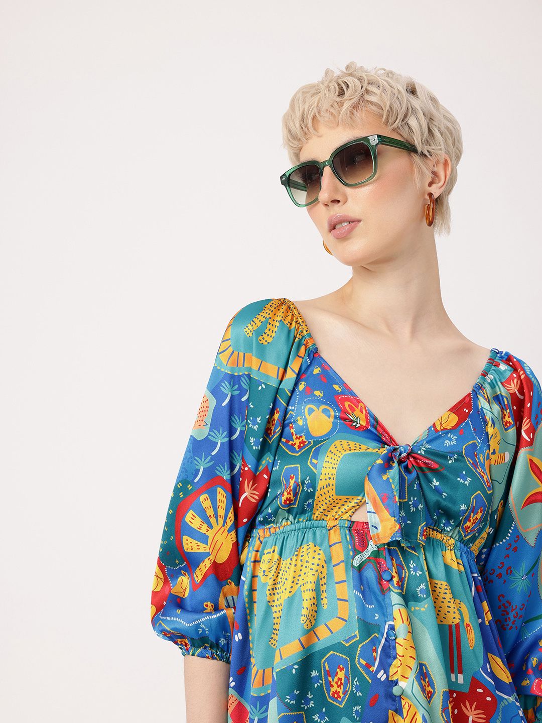 DressBerry Coachella Core Printed Cut-Out A-Line Mini Dress