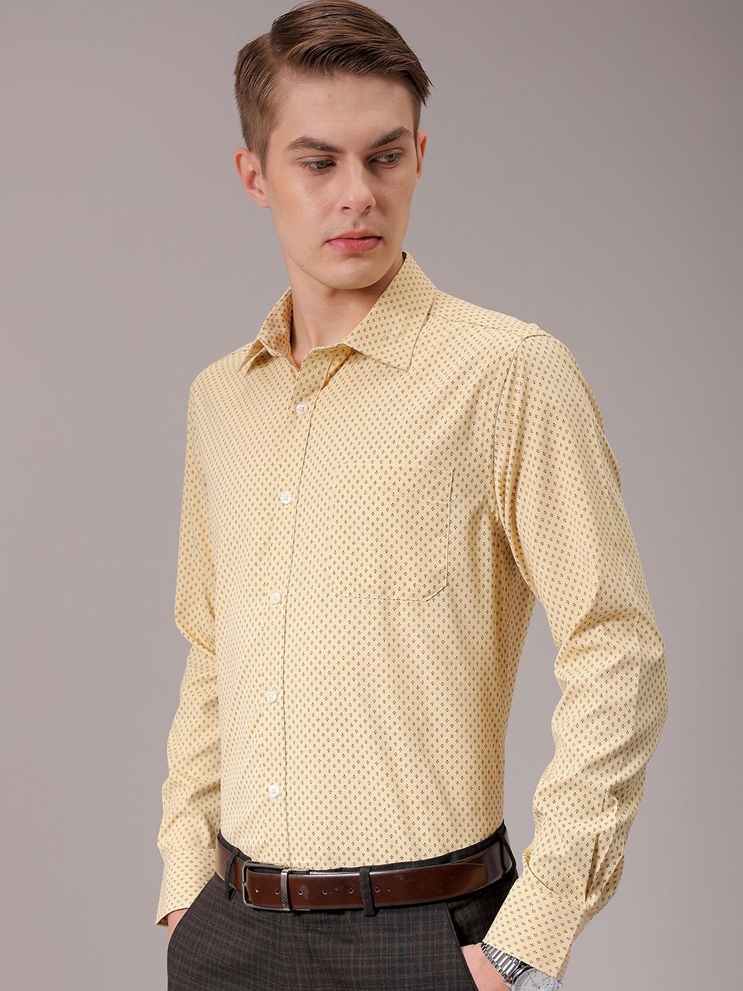 The Indian Garage Co. X Luxe Men Spread Collar Micro Ditsy Printed Slim Fit Formal Shirt