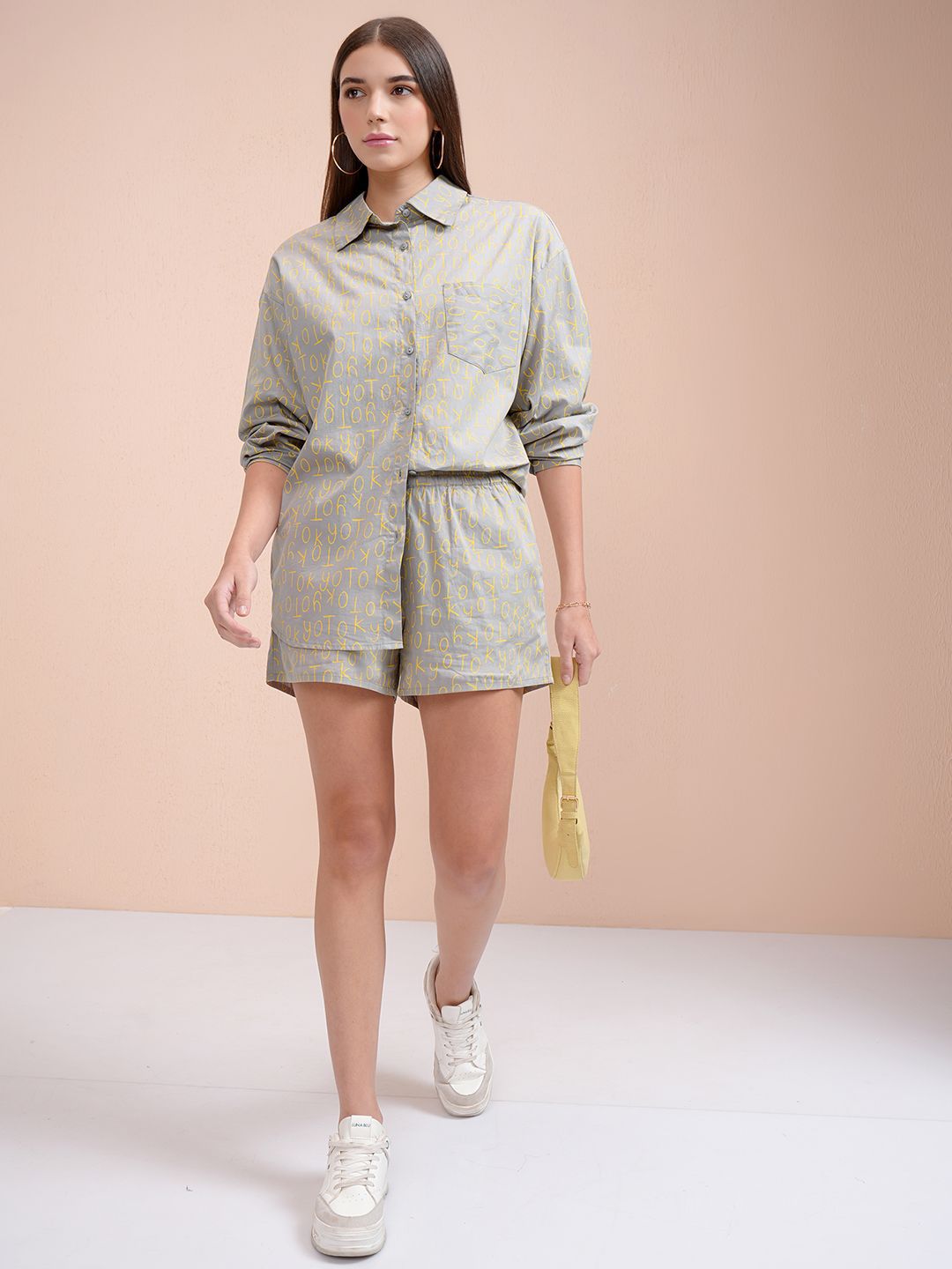 Tokyo Talkies Women Printed Button Down Full Slleve Shirt