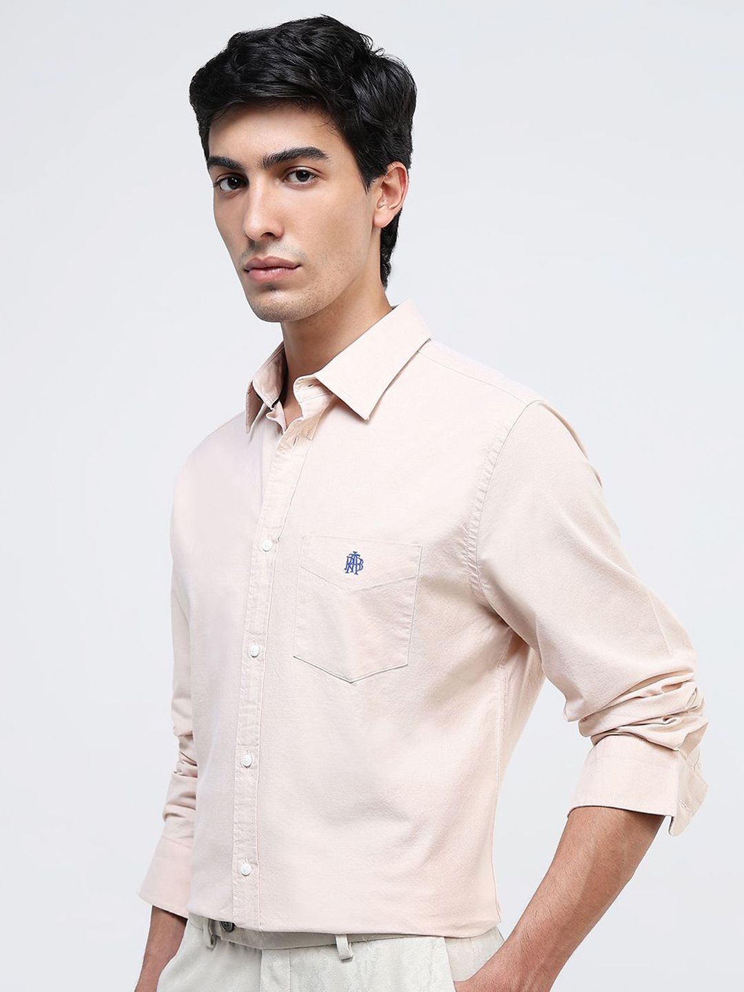 RARE RABBIT Men Comfort Spread Collar Solid Cotton Formal Shirt