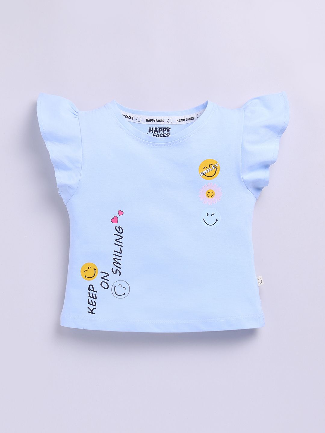 Happy Faces Girls Smiley Printed Pure Cotton Top