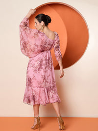 Antheaa Women Embellished Print Flared Sleeve A-Line Midi Dress