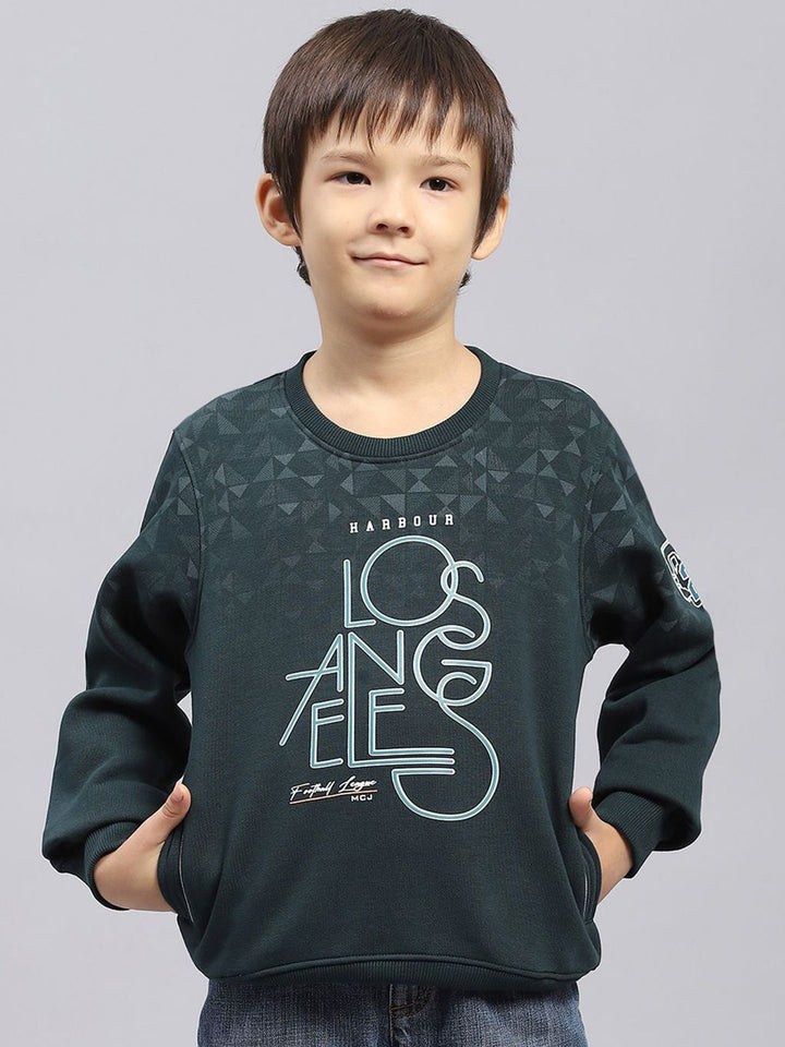 Monte Carlo  Boys Cotton Green Printed Round Neck Full Sleeves Pullover Sweatshirt