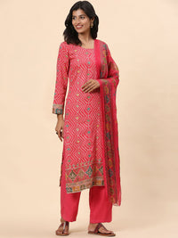 Mamicha Women Bandhani Printed Regular Sequinned Pure Cotton Kurta with Trousers & With Dupatta