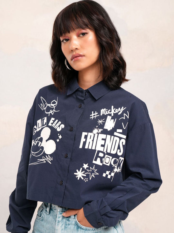 Tokyo Talkies Disney Women Mickey Mouse Printed Boxy Fit Crop Shirt
