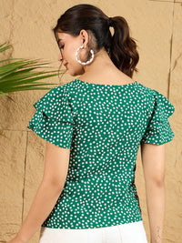 Berrylush Polka Dot Print Batwing Sleeve Ruffles Top