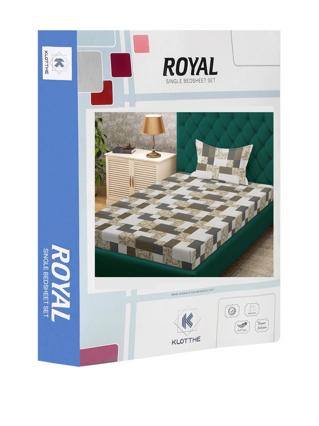 KLOTTHE White & Cream Geometric 400 TC Single Cotton Bedsheet with 1 Pillow Covers