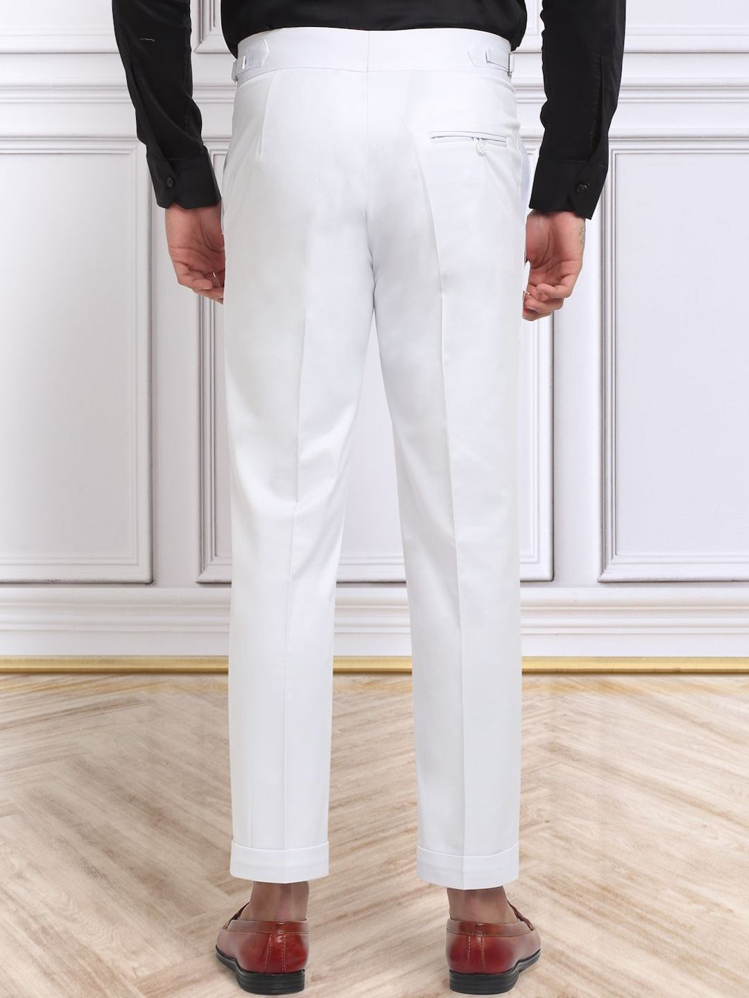 KLOTTHE Men's White Cotton Rich Solid Slim Fit Gurkha pants