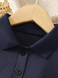 YK Girls Solid Shirt Collar A-Line Dress