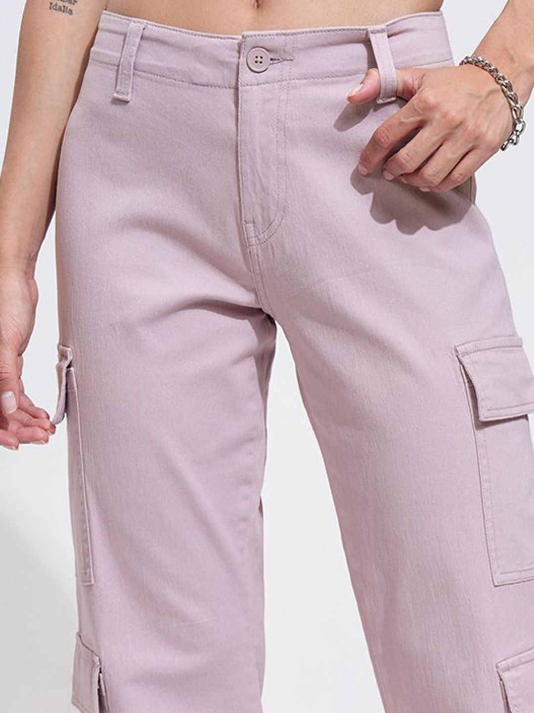 Tokyo Talkies Women Wide Leg Twill Cargo Trousers