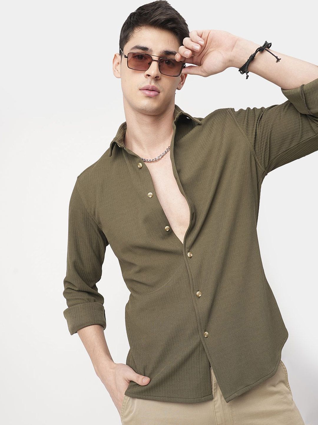 VASTRADO Men Olive Textured Shirt