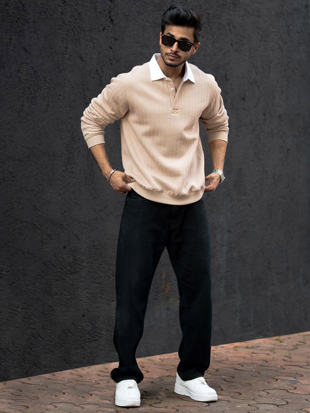 Powerlook Men Polo Collar Sweatshirt