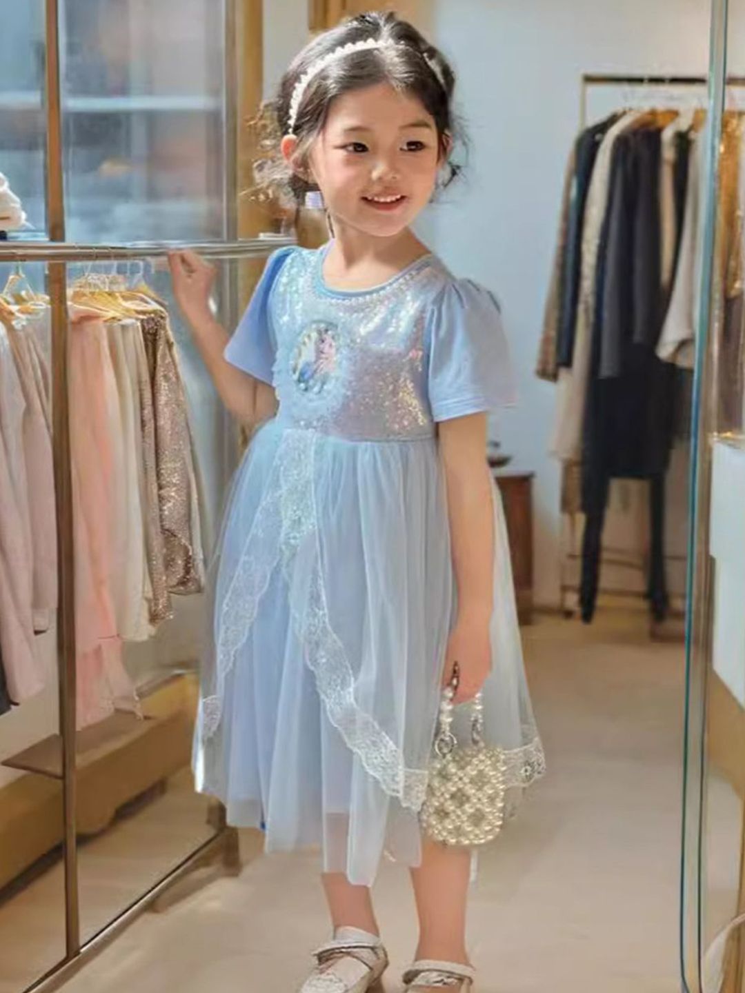YK Girls Printed Fit & Flare Dress