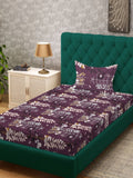 KLOTTHE Purple Leaf Cotton 300 TC Single Fine Bedsheet with a Pillow Cover-225 x 150 cm