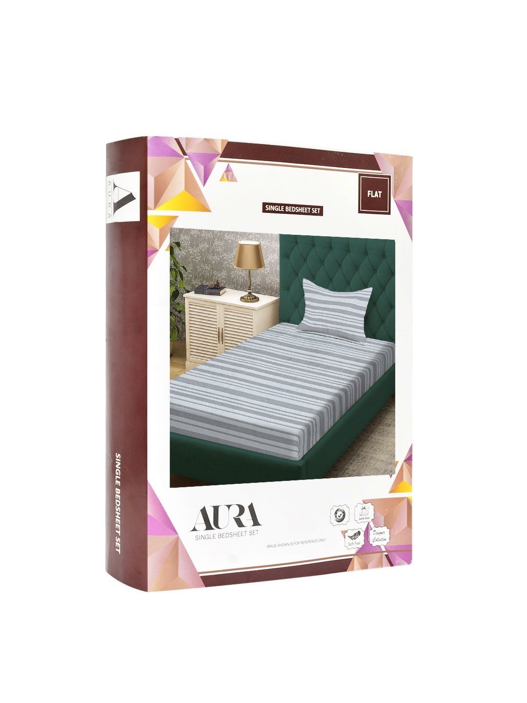 Aura Grey & Off White Striped Printed 300 TC Single Bedsheet Set- 2.25 m X 1.50 m