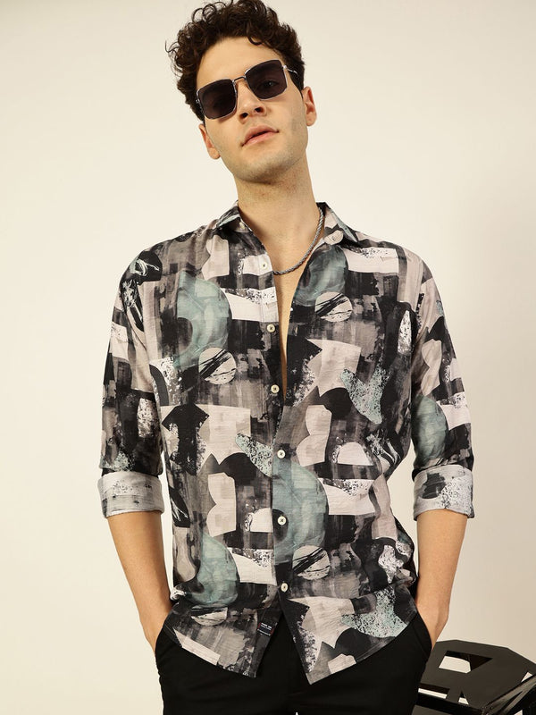 Thomas Scott Men Premium Slim Fit Opaque Club Wear Printed Casual Shirt