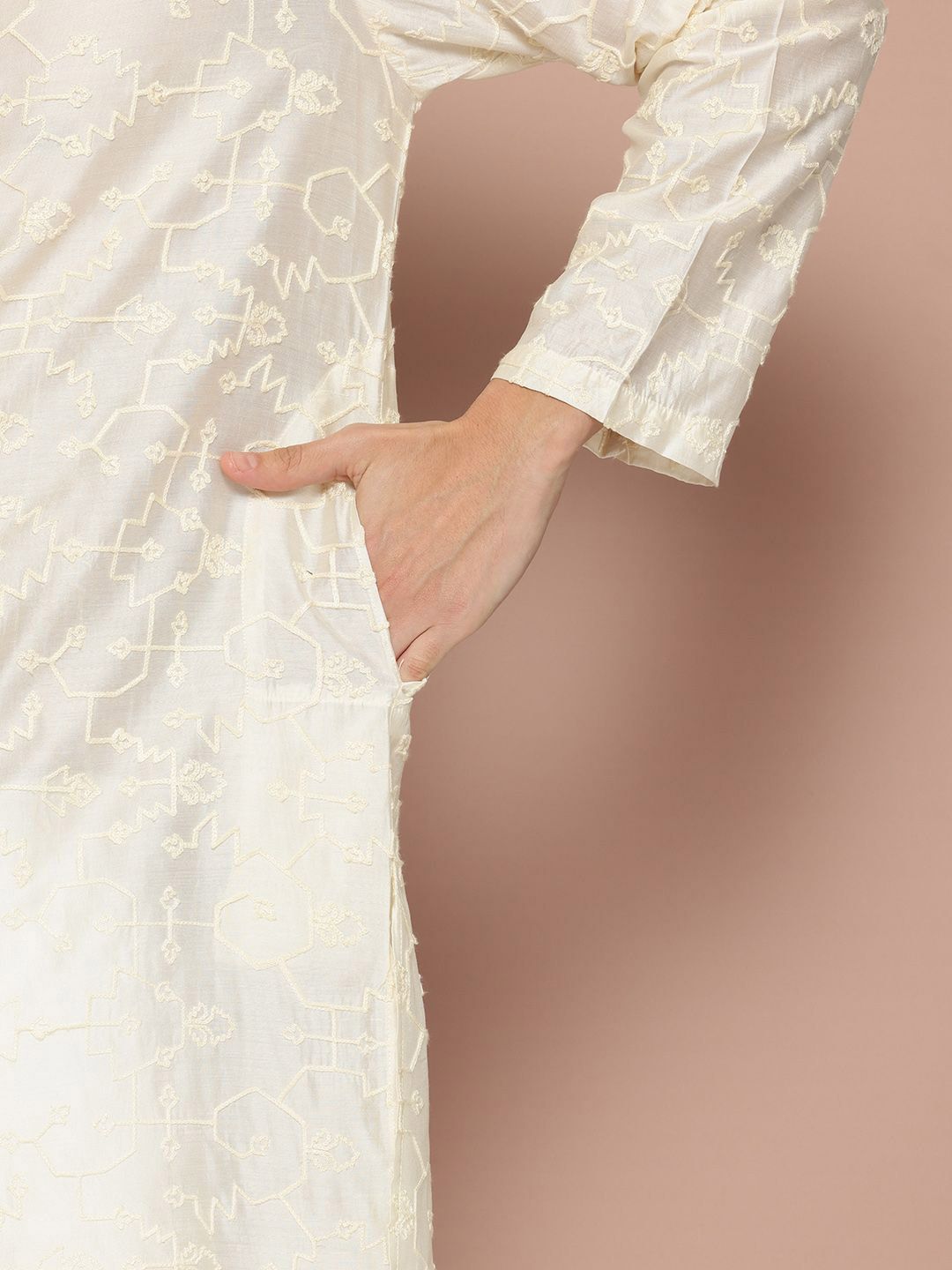 See Designs Woven Design Mandarin Collar Chanderi Silk Straight Kurta