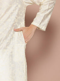 See Designs Woven Design Mandarin Collar Chanderi Silk Straight Kurta
