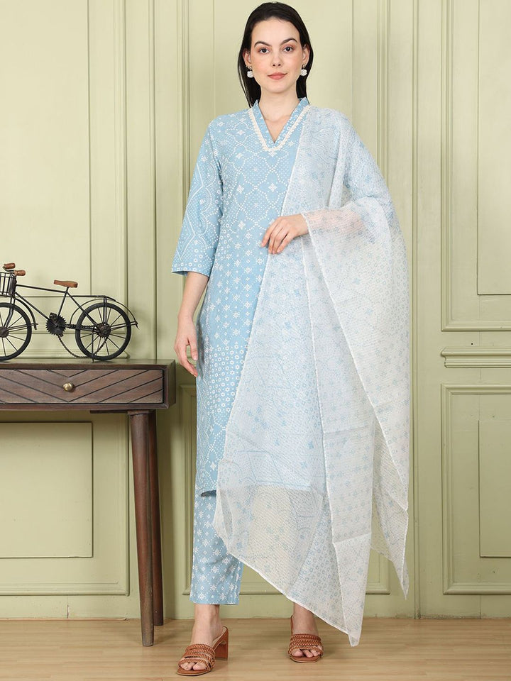 W Women Printed Regular Pure Cotton Kurta with Trousers & With Dupatta