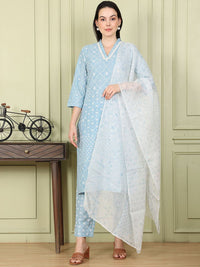W Women Printed Regular Pure Cotton Kurta with Trousers & With Dupatta