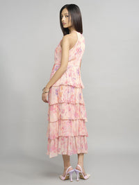 AND Floral Printed Halter Neck Layered Fit & Flare Midi Dress