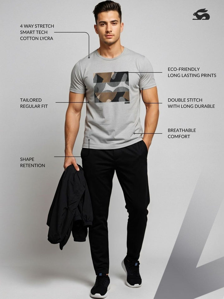 ADRO Abstrak Bercetak Lengan Pendek Baju-T Kapas Regular Fit