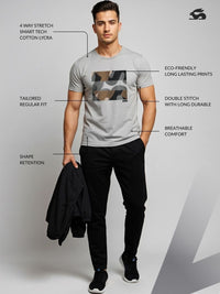 ADRO Abstrak Bercetak Lengan Pendek Baju-T Kapas Regular Fit