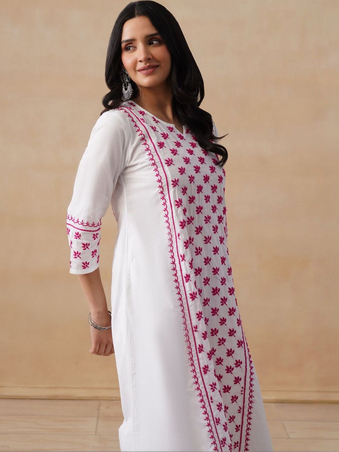 House of Chikankari Women Solid White Cotton A-Line Kurta