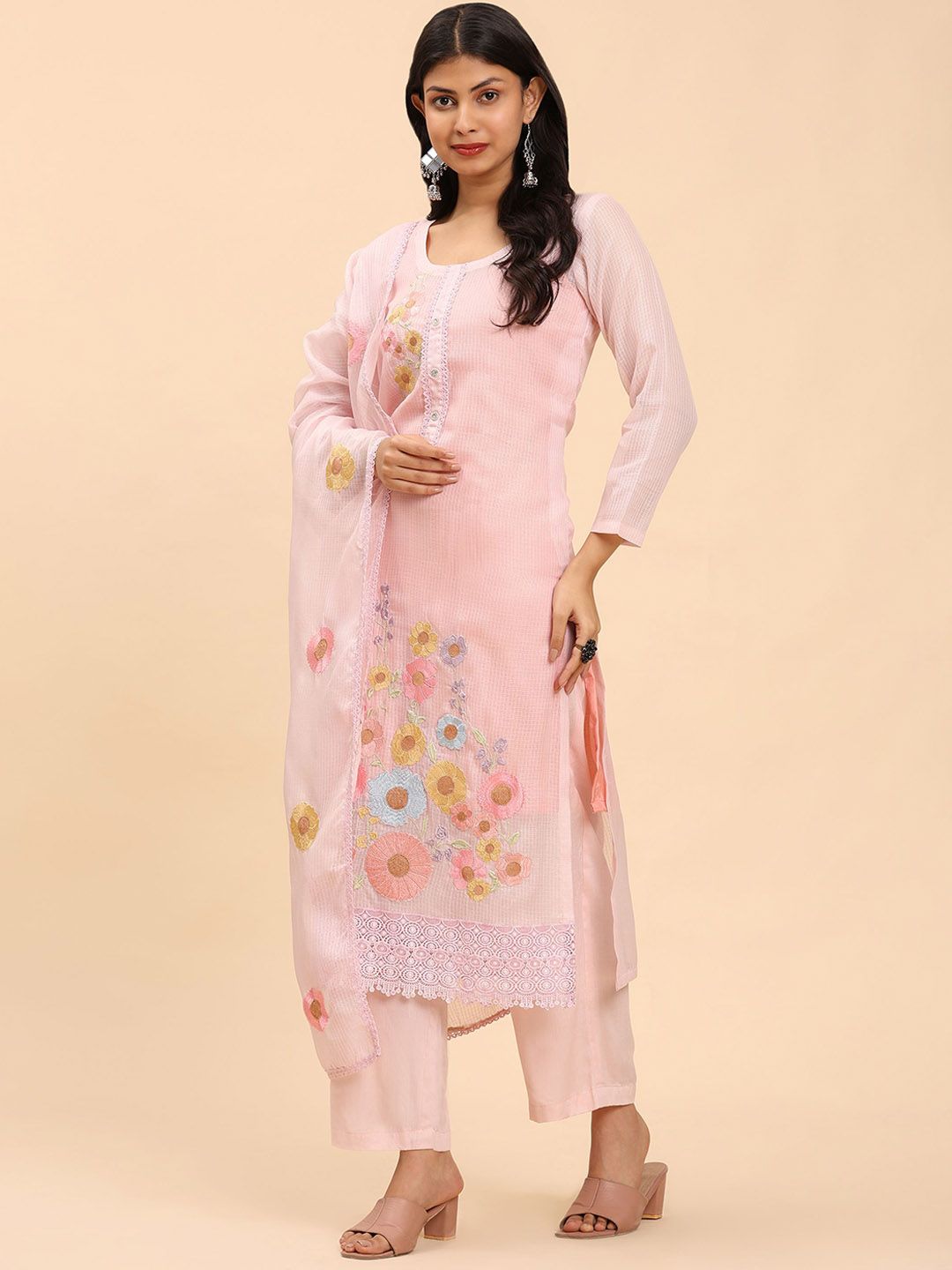 Mamicha Women Floral Regular Pure Cotton Kurta with Palazzos & With Dupatta