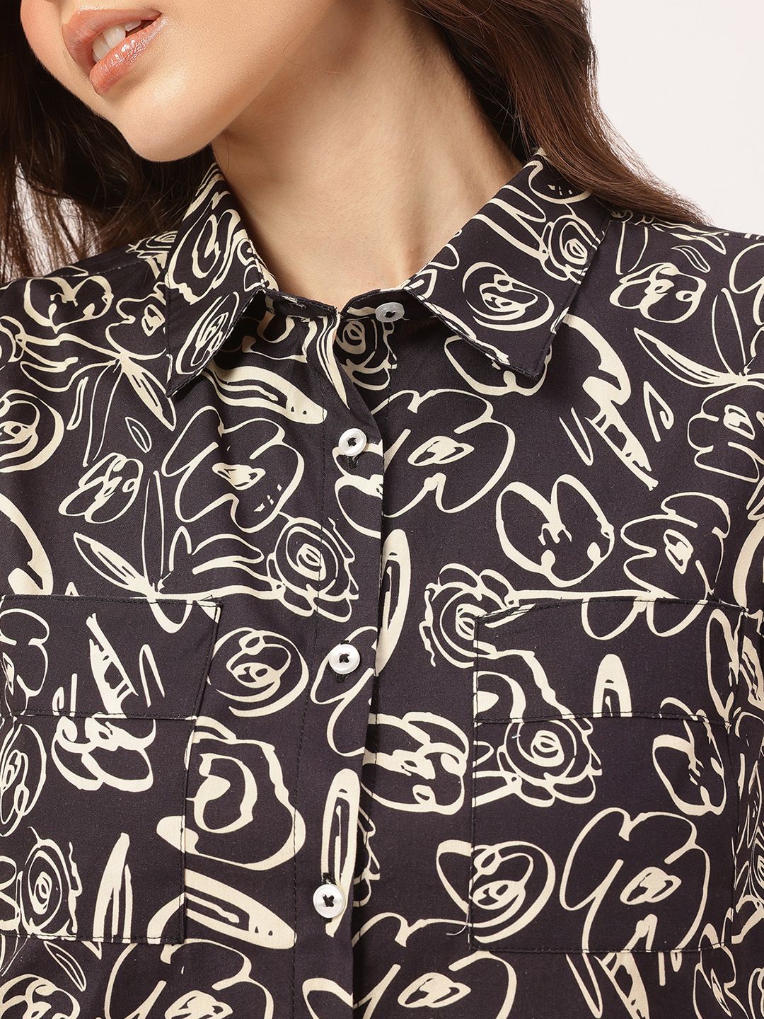DressBerry Playful Whirl Printed Crop Shirt-Style Top
