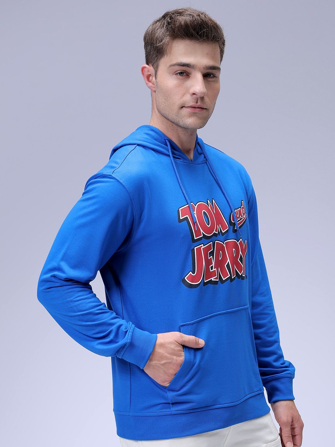 The Indian Garage Co Men Regular Fit Tom & Jerry Printed Overhead Hooded Sweatshirt