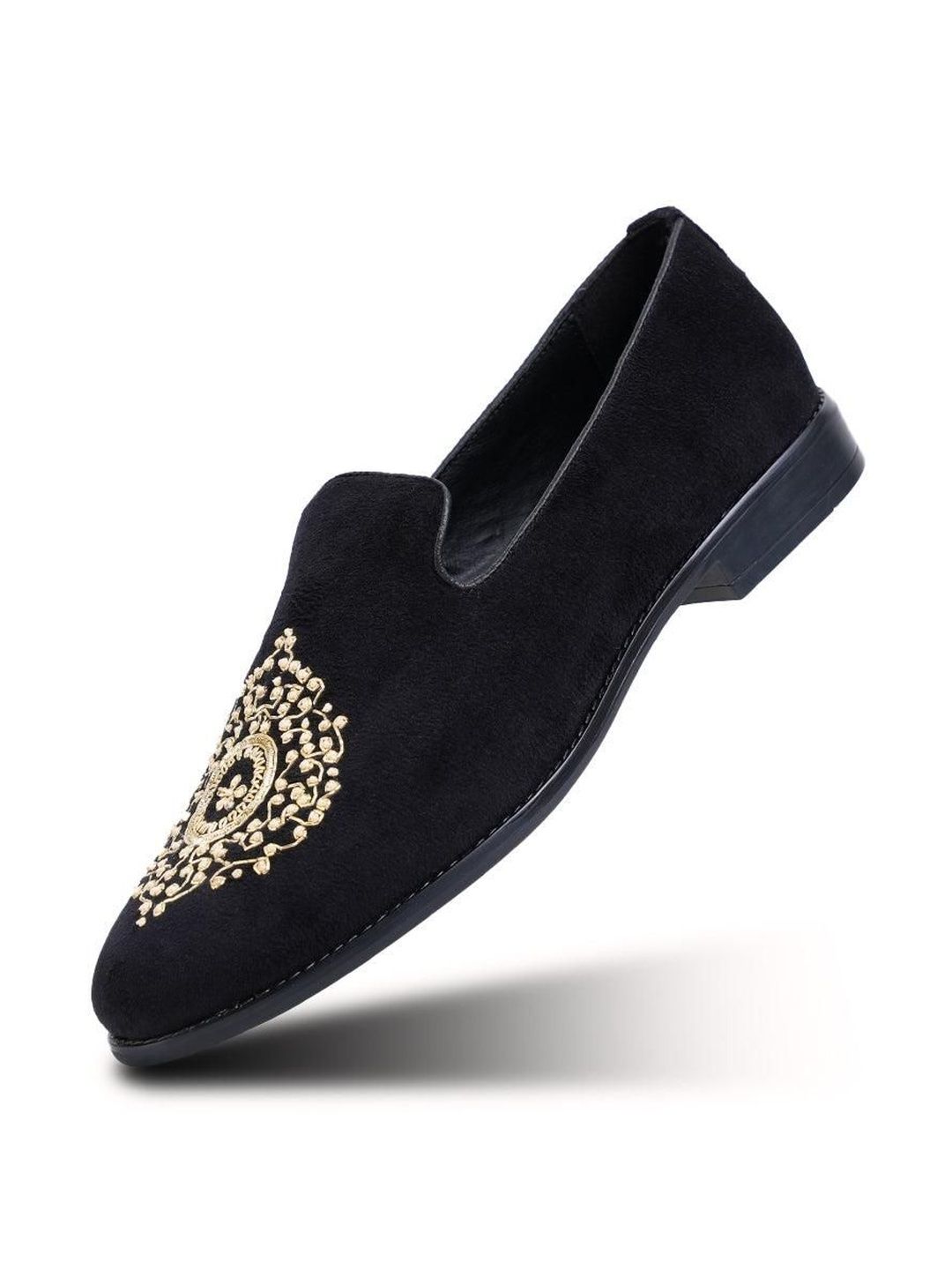 MONKSTORY Maharaja Zardosi Embroidered Slip-Ons - Black