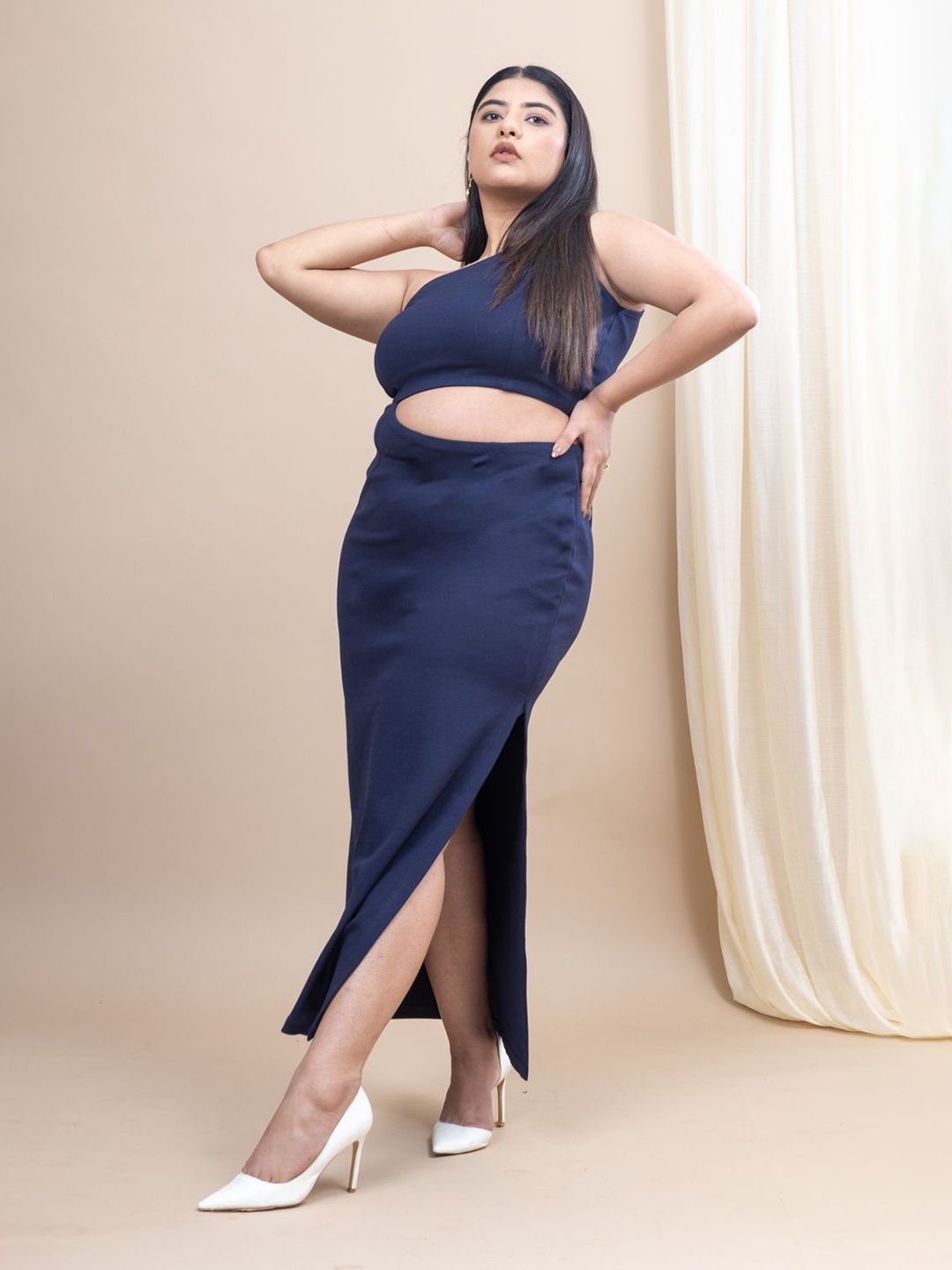 Mamicha Women One-Shoulder Cut-Out Detailed Bodycon Midi Dress