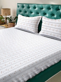 KLOTTHE White Floral Pure Cotton 400 TC Cadar dengan 2 Sarung Bantal