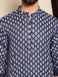 Anouk Ethnic Motifs Printed Band Collar Cotton Linen Straight Short Kurta
