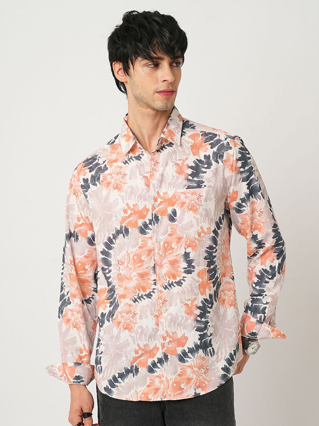 VASTRADO Men Classic Spread Collar Abstract Printed Slim Fit Casual Shirt