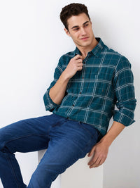 SPYKAR Men Slim Fit Spread Collar Tartan Checked Cotton Casual Shirt