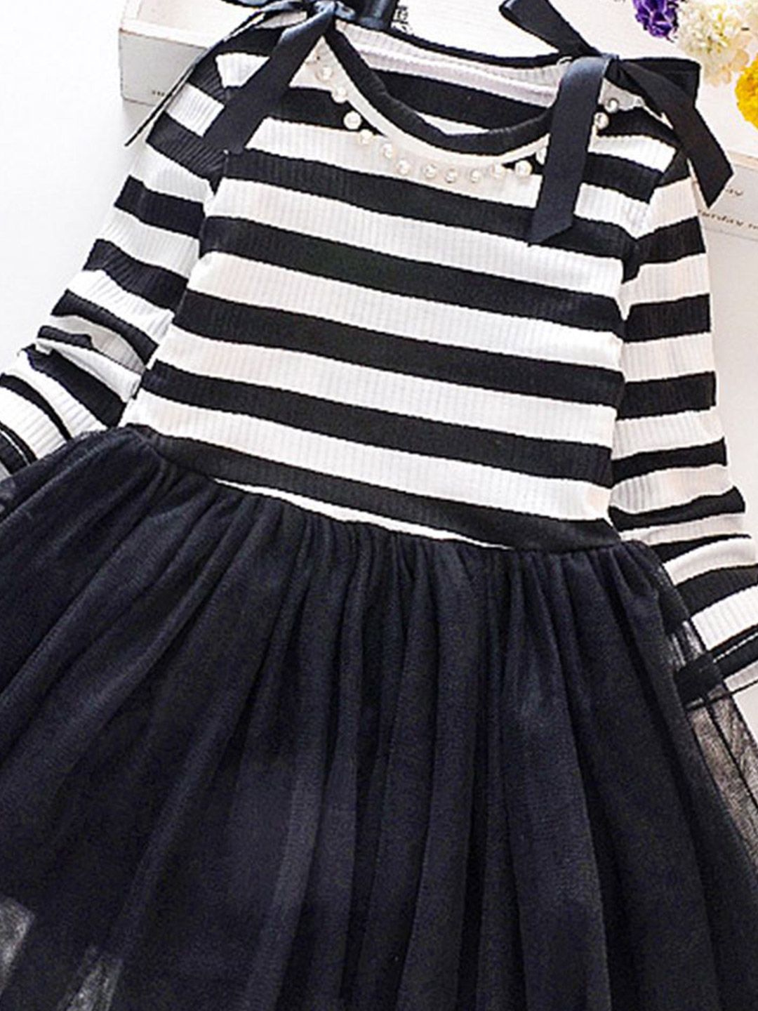 YK Girls Striped Fit & Flare Dress