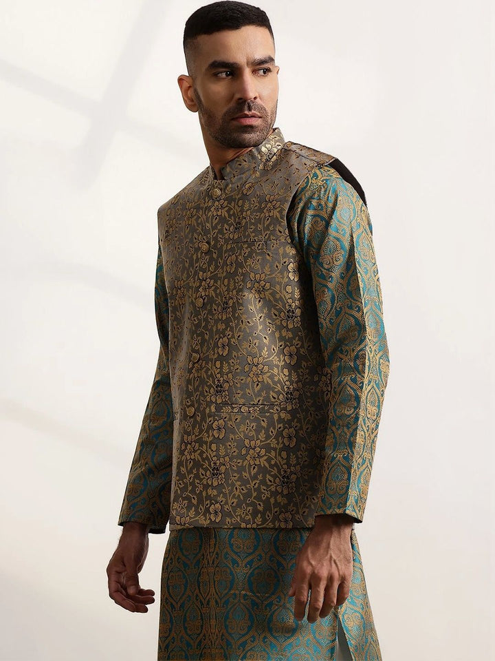 Jaket Nehru Brocade Rekaan Tenunan Anouk