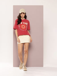 DILLINGER Women's Acid Washed Oversized Printed Tshirt
