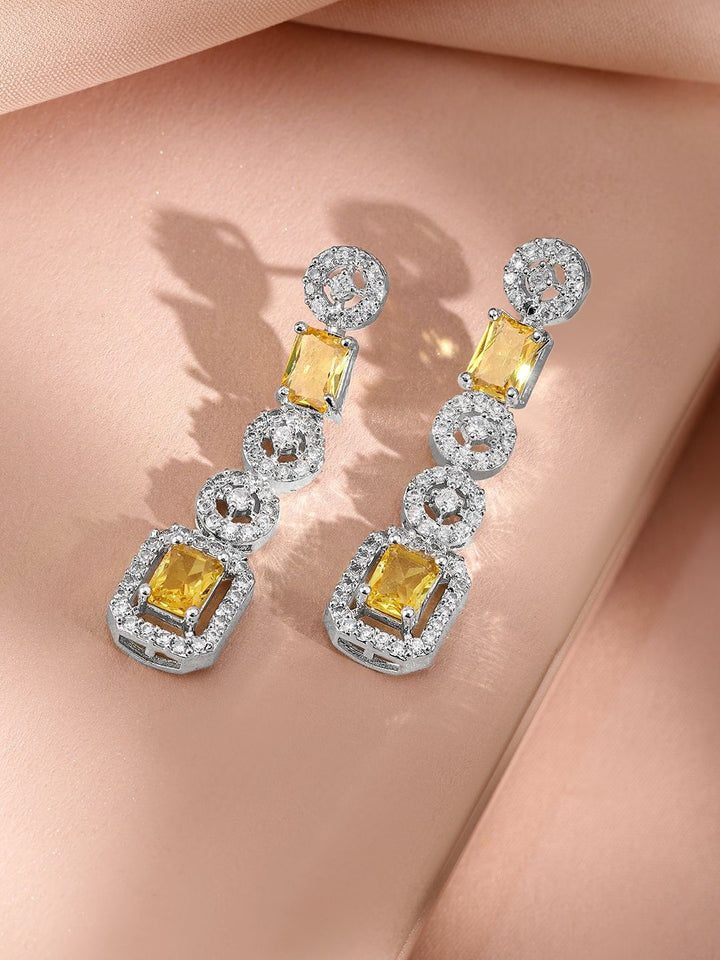 Rubans Rhodium-Plated Yellow Sapphire dan Zirconia Cubic Stone Stone Stone Stone