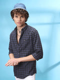 The Indian Garage Co Men Blue & White Slim Fit Checked Pure Cotton Casual Shirt