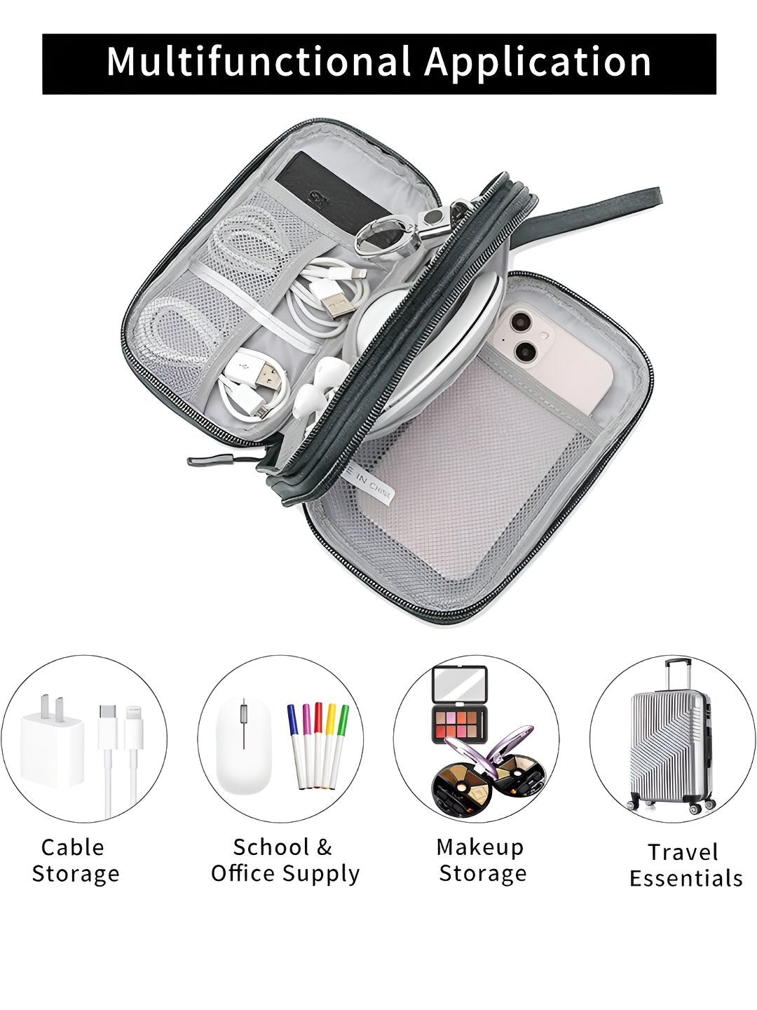 Cortina Grey Water Resistant Pouch Electronics Accessories Organisers
