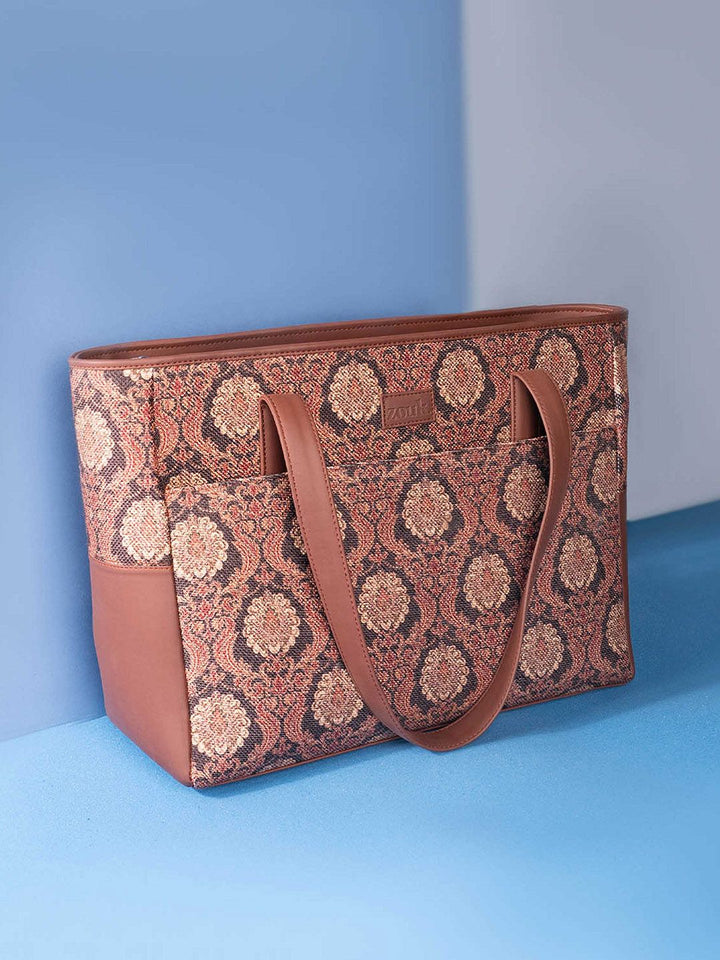 ZOUK Jodhpur Damask Printed Vegan Leather Shoulder Diaper Bag