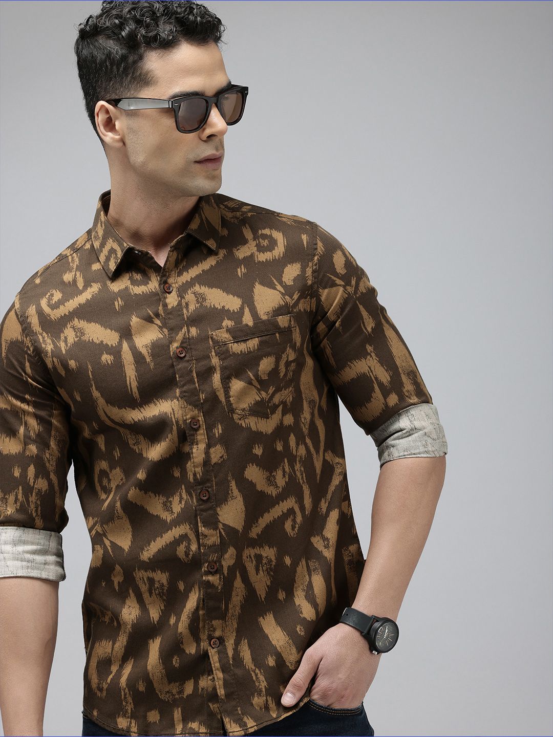 SPYKAR Pure Cotton Slim Fit Opaque Printed Casual Shirt
